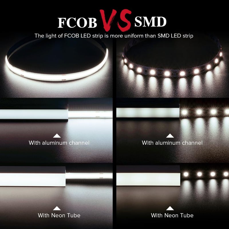 BTF-LIGHTING شريط LED مرن عالي الكثافة BTF-LIGHTING FCOB COB 8W/m 16.4FT DC24V أبيض طبيعي 4000K CRI 90+ عرض 8mm قابل للتعتيم للديكور الداخلي (بدون محول أو وحدة تحكم) - Image 2